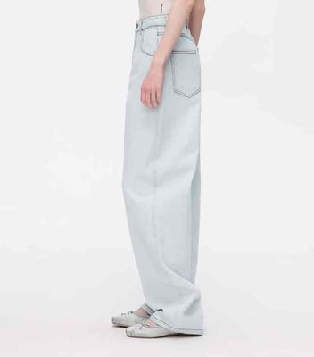 Diseño curvo de corte de plátano Flauta Jeans de piernas rectas Varios tipos de cuerpo