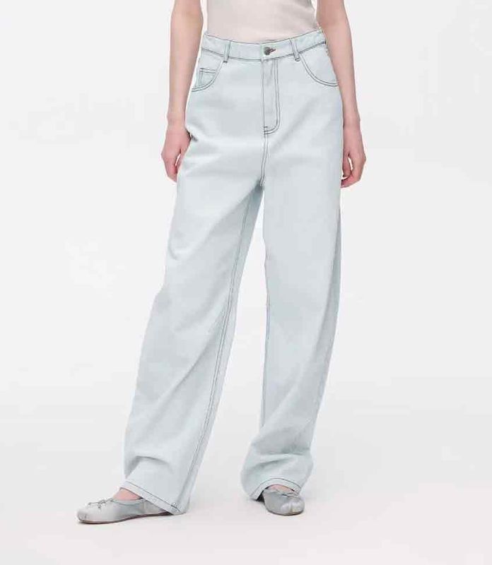 Diseño curvo de corte de plátano Flauta Jeans de piernas rectas Varios tipos de cuerpo
