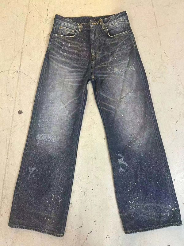Vintage inspirado en el diseño de la pintura Splatter Denim Bottom para un aspecto audaz y de punta