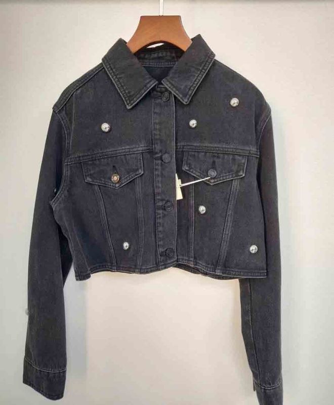 Vintage Elegancia Cortada chaqueta de denim Moderna Edgy Busca Varios Trajes