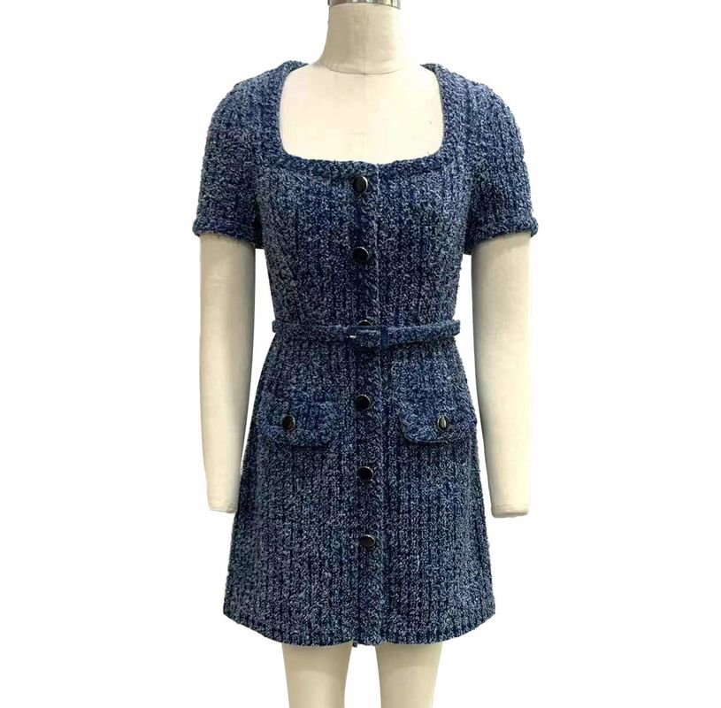 Texturizado Tweed de tejido de punto Jeans vestido para un estilo chic inspirado en el antiguo